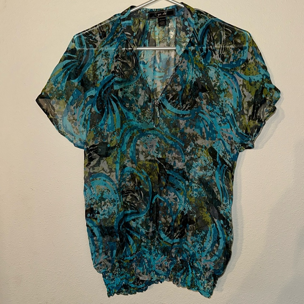 YA DA Womens 100% Silk Blouse Top Size M